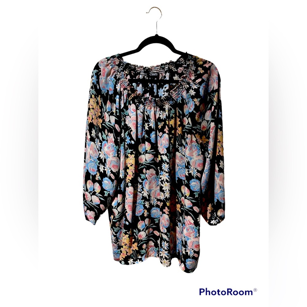Chaps Floral Peasant Blouse size XXL
